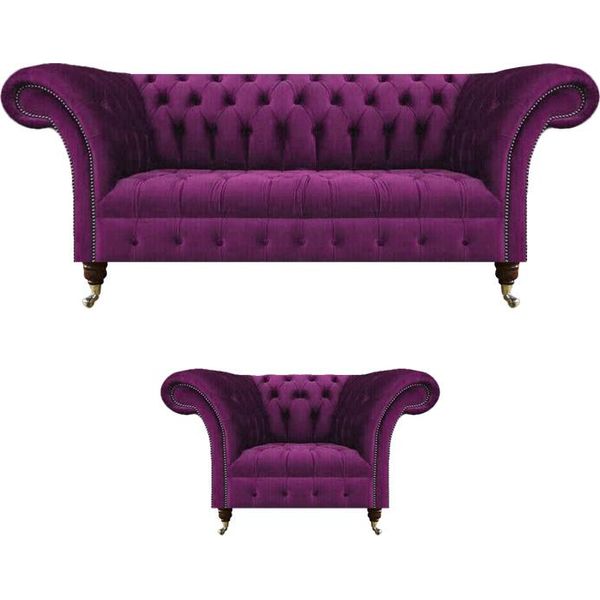 Divano Chesterfield Viola Divano A Tre Posti Poltrona Soggiorno Tessile Mobili Tappezzeria-image