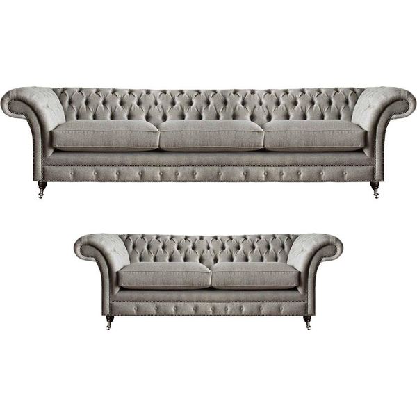 Lusso Tessile Completo 2X Divani Divani Soggiorno Set Completo Chesterfield-image