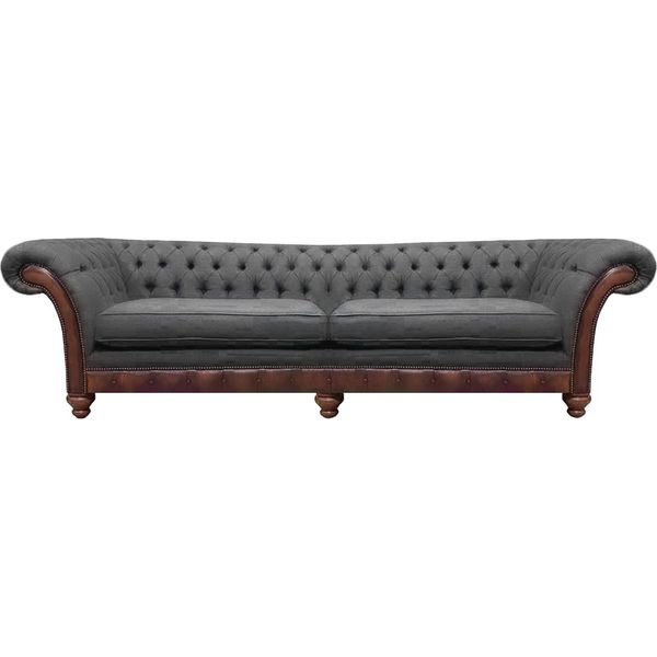 Grigio Chesterfield Mobili Imbottiti Divano Divano Due Posti Soggiorno Tessile Nuovo-image