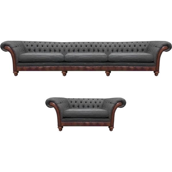 Set Di Divani Imbottiti 2 Pezzi Divano A Tre Posti In Tessuto Poltrona Grigia Chesterfield-image