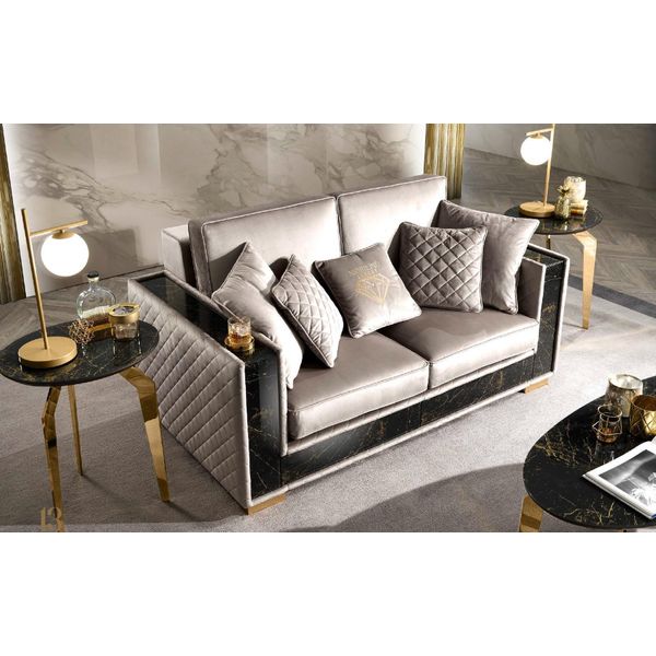 Divano 2 Posti Design Moderno Imbottitura Tessile Divani Seduta Mobili Soggiorno Grigio-image