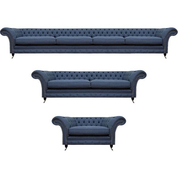 Mobili Di Lusso Set Di Divani Blu Tessile Soggiorno Completo Set Di Divani Chesterfield-image