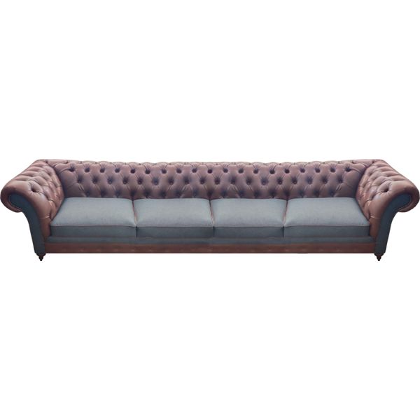 Divano Chesterfield Marrone Divano A Quattro Posti In Pelle Arredamento Per Il Soggiorno-image