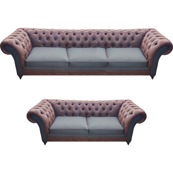 Soggiorno 2X Divani Completi Divani Di Design Sedute In Pelle Mobili Chesterfield-image