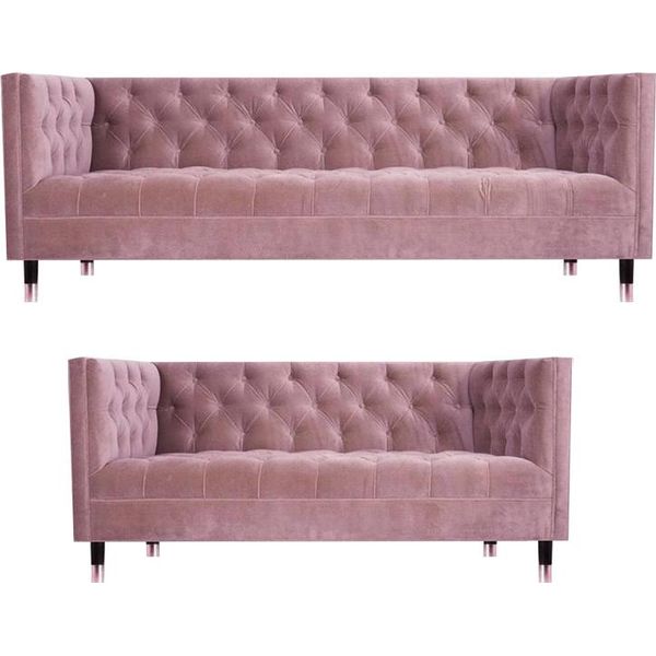 Rosa Lusso Completo 2X Divani Divano Tre Posti Con Divano Due Posti Chesterfield-image