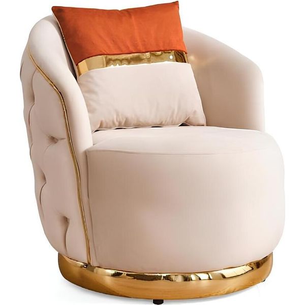 Poltrona Di Design Di Lusso Beige Relax Tessile Con Poltrona In Acciaio Inox Club-image