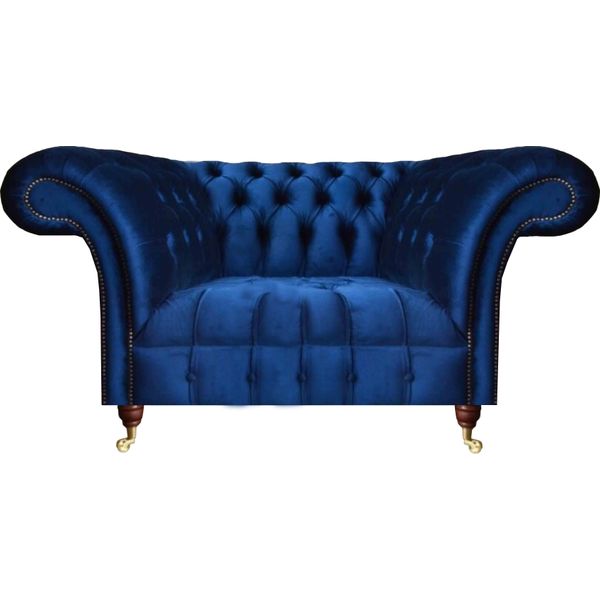 Poltrona Da Salotto Chesterfield Lusso Blu Lusso Tessile Imbottito Mobili Arredamento-image