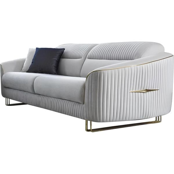 Divano 3 Posti Imbottito Divano Bianco Sedile Tessile Design Divano Moderno Nuovo-image