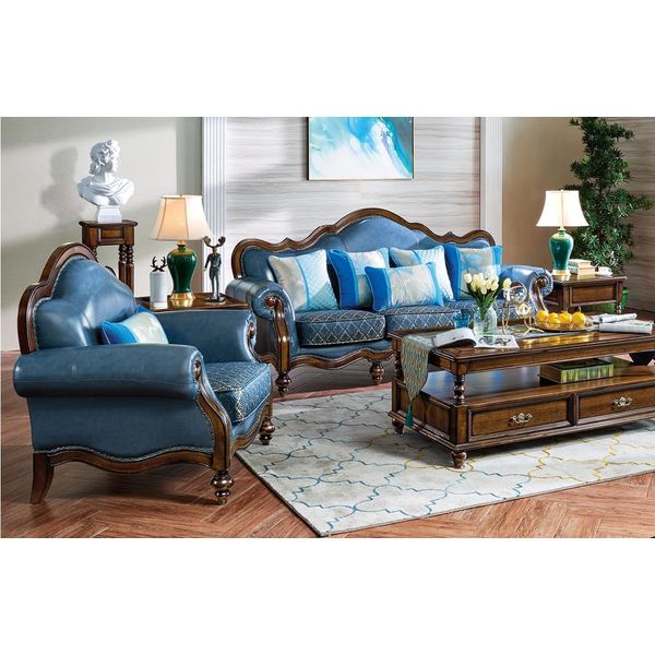 Set Di Divani Chesterfield Blu Barocco Rococò Divano Divano Di Lusso 3+1 Posti-image