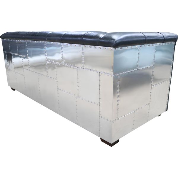Divano Chesterfield A 3 Posti Vintage Aviatore Aereo Vera Pelle Alluminio Divani-image