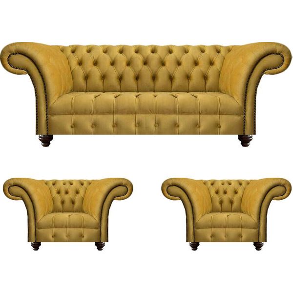 Set Di Divani Da Salotto Divano A Tre Posti 2X Poltrone Imbottite Chesterfield-image