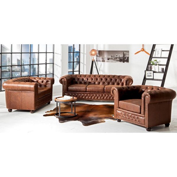 Divano Tappezzeria Divano Tessile Chesterfield Divano Set 3 Posti Tre Posti Nuovo-image