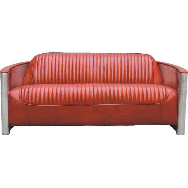Divano In Vera Pelle Design Vintage Divano Triplo In Alluminio Divano 3 Posti Bordaux-image