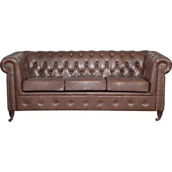 Set Divano Chesterfield Divano Imbottito 3 Divani A 2 Posti In Pelle Tessuto Nuovo-image