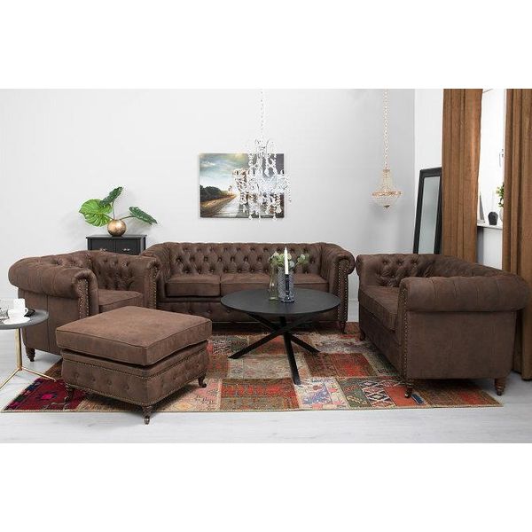 Divano Chesterfield Sedile Imbottito 321 Sgabello Set Di Divani Poggiapiedi-image
