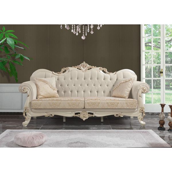 Divano A Tre Posti Divano A 3 Posti In Tessuto Divano Imbottito In Tessuto Beige Chesterfield-image