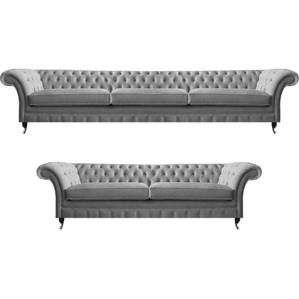 Divani Di Lusso Grigi Di Design Completi Di 2 Pezzi Per Il Soggiorno Chesterfield 2X Divani-image