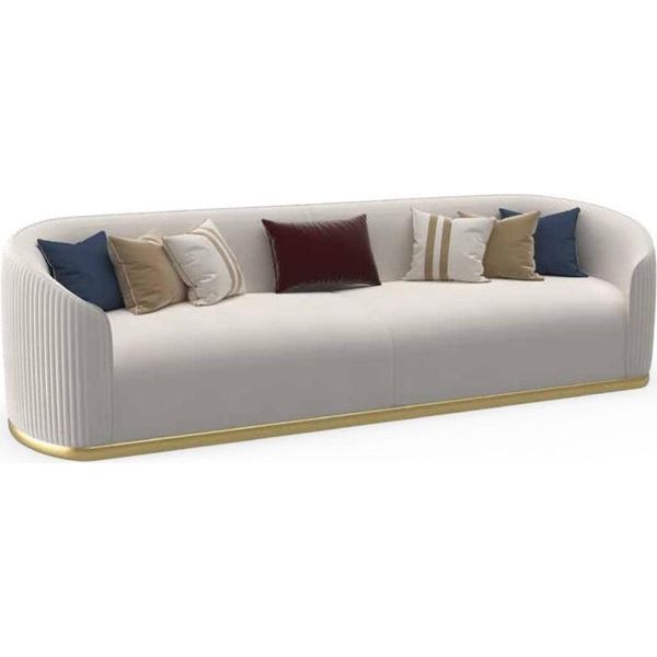 Divano 3 Posti Imbottito Stile Moderno Lusso Tessile Divano Bianco-image