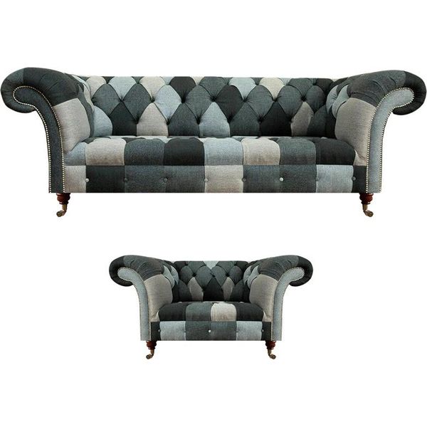 Divano Da Salotto Divano A Tre Posti Poltrona Imbottita Poltrona Chesterfield Multicolore-image