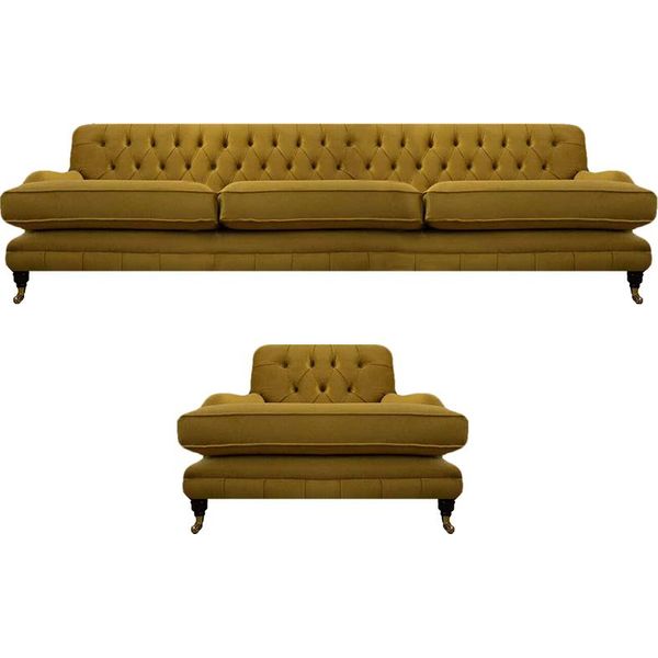 Divano Chesterfield Tre Posti Poltrona Gialla Arredamento Divano Soggiorno Nuovo-image