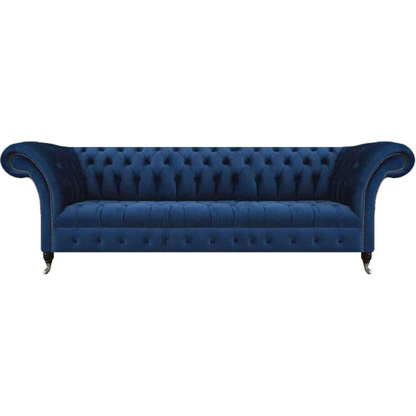 Divano Chesterfield Blu A Quattro Posti Divano Imbottito Di Design Soggiorno-image