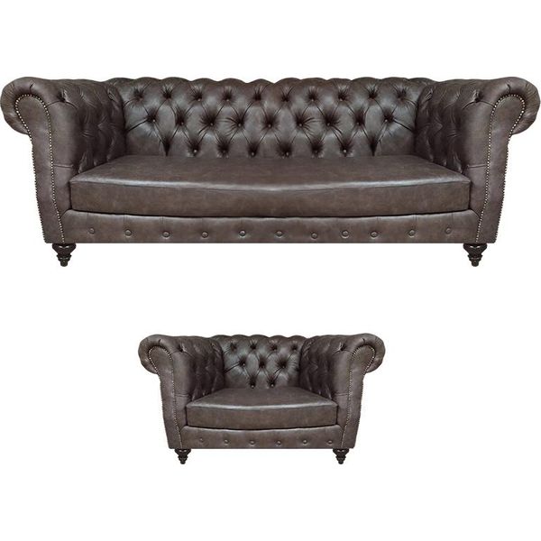 Soggiorno Moderno Imbottito Divano Tre Posti Arredamento Poltrona Chesterfield-image