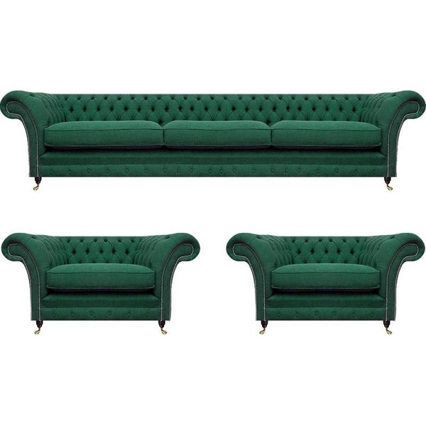 Soggiorno Divano Di Lusso 3 Pezzi Verde Arredamento Di Design Chesterfield-image
