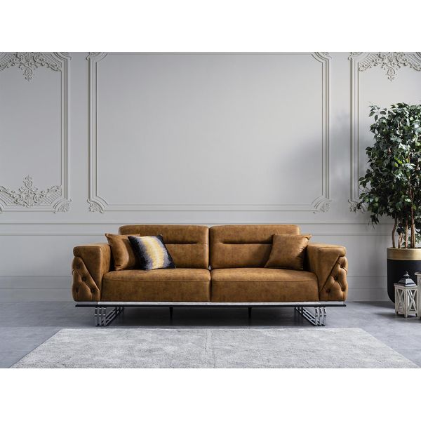 Divano 3 Posti Soggiorno Design Arredamento Stile Moderno Nuovo Marrone Lusso-image