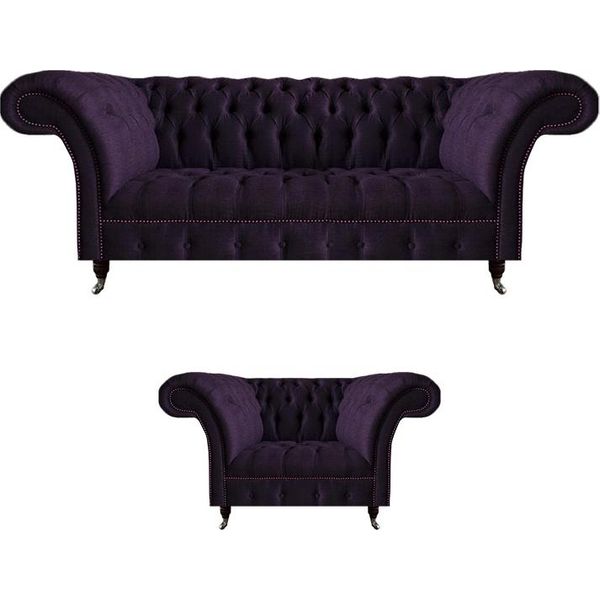 Set Di Arredamento Di Lusso Di Design Viola Divano A Tre Posti Nuova Poltrona Chesterfield-image