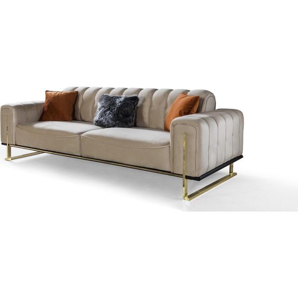 Divano 3 Posti Arredamento Moderno Colore Beige Soggiorno Lusso Divani 240Cm-image