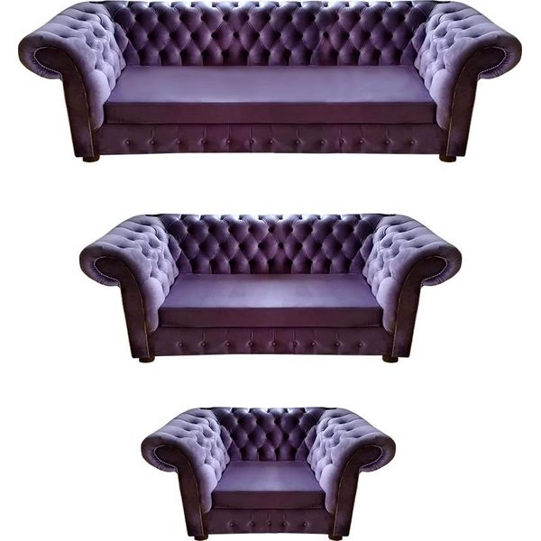 Set Completo 3 Pezzi Soggiorno 2X Divani Chesterfield Poltrone Nuovi Mobili Imbottiti-image