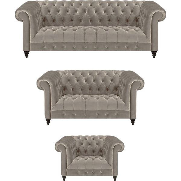Soggiorno Chesterfield Completo 3 Pezzi Divani Divano Poltrone Grigio Nuovi Mobili Imbottiti-image