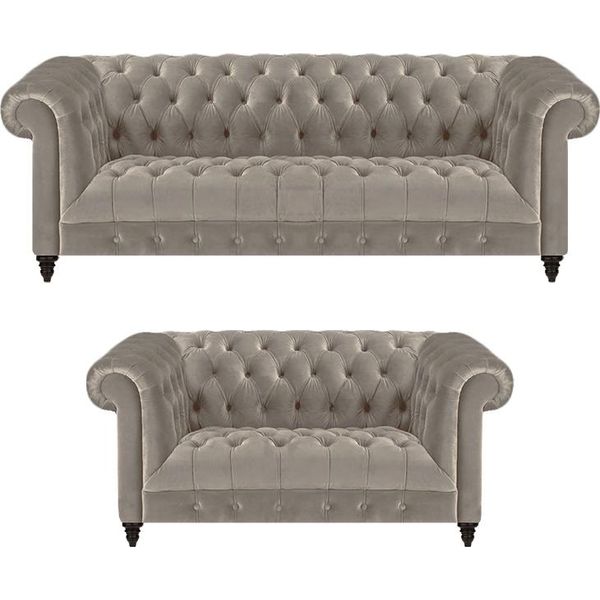 Mobili Imbottiti Lusso Grigio 2X Divani Arredamento Completo Soggiorno Chesterfield-image