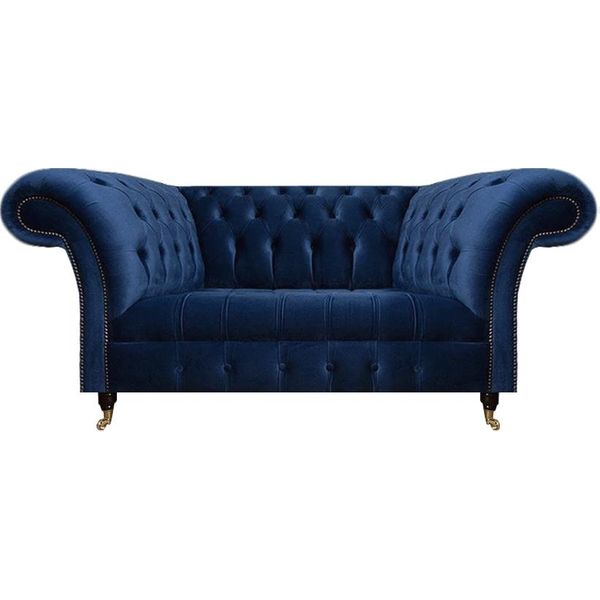 Divano Due Posti Divano Imbottito Chesterfield Tessile Design Blu Nuovo-image