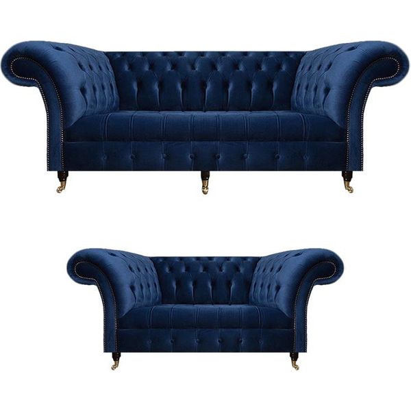 Set Chesterfield Divano A Tre Posti Divano Arredo Poltrona Soggiorno Nuovo-image
