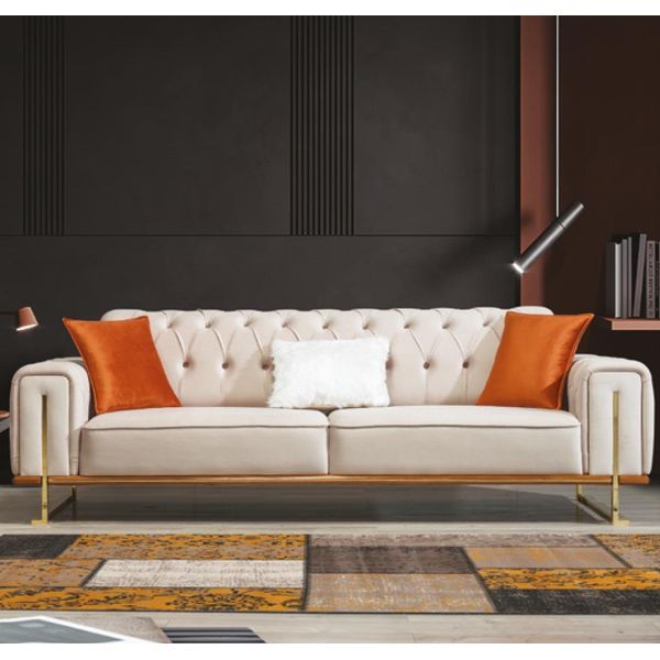 Divano Beige 3 Posti Soggiorno Design Di Lusso Chesterfield Stile Italiano-image