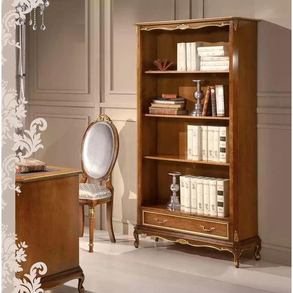 Libreria Per Il Soggiorno Mobili Classici Marroni Scaffali In Legno-image