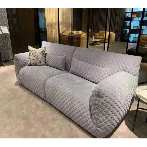 Soggiorno Divano 3 Posti Grigio Imbottito Divani Design Legno Tessuto Nuovo Moderno-image