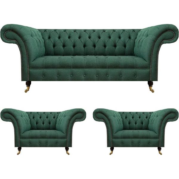 Set Completo 3 Pezzi Soggiorno 2X Poltrona Con Divano A Tre Posti Chesterfield-image