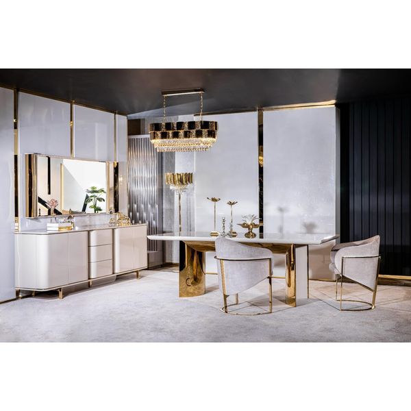 Sala Da Pranzo Completa Tavolo 4 Sedie Credenza Specchio Set 7 Pezzi Tavolo Da Pranzo-image