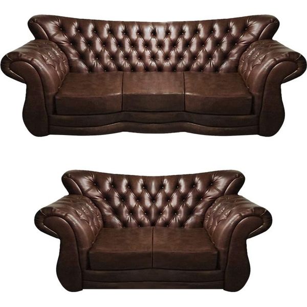 Mobili Imbottiti In Pelle 2X Divani Soggiorno Chesterfield Marrone Arredamento 3+2-image