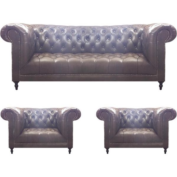 Chesterfield Marrone Mobili Imbottiti Soggiorno Poltrona 3+1+1 Divano Tre Posti-image