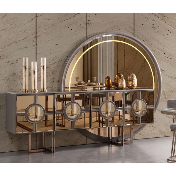 Credenza Cassettiera In Legno Cassettiera Di Lusso Per Soggiorno Specchio D'oro-image