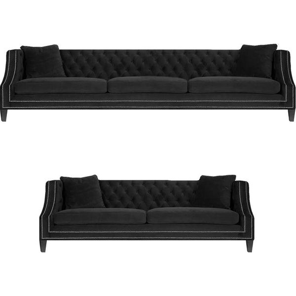 Divano Completo Chesterfield Nero 2X Divani Divano Soggiorno Mobili Imbottiti-image