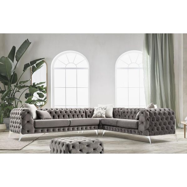 Grigio Chesterfield Imbottito Divano Divano Angolare Set Di Divani Imbottiti Lusso Divani Angolari Nuovo-image