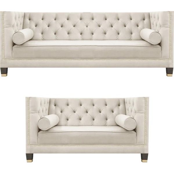 Soggiorno Bianco Divani Chesterfield Tre Posti + Divano Due Posti 3+2-image