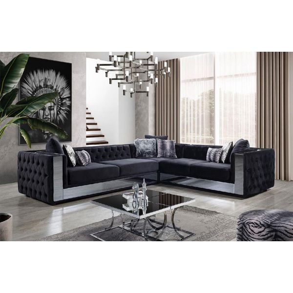 Divano Imbottito Chesterfield Nero Set Di Divani Angolari Imbottiti Divani Angolari Di Lusso-image