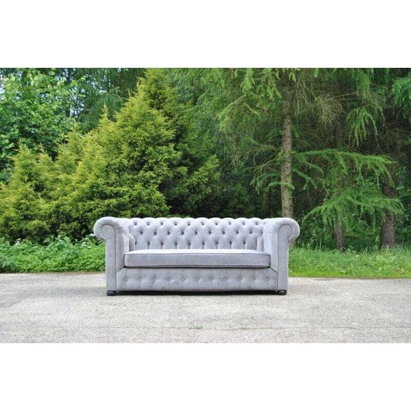 Chesterfield 3 Posti Divano Imbottito Divano Sedile Soggiorno Divano Grigio Velluto Nuovo-image