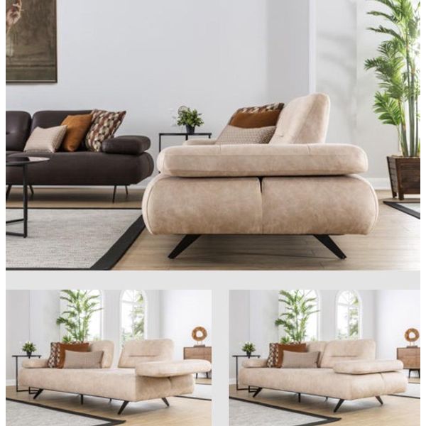 Divano 2 Posti Imbottito Divano Beige Tessile Pelle Design Moderno Divano Divani Lusso-image