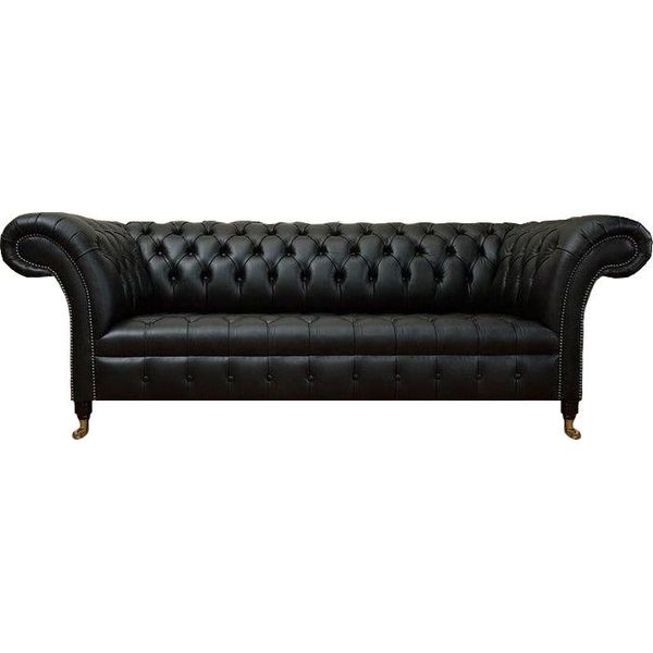 Divano In Pelle Nera Divano A Tre Posti Divano Di Lusso Chesterfield Arredamento Di Design-image